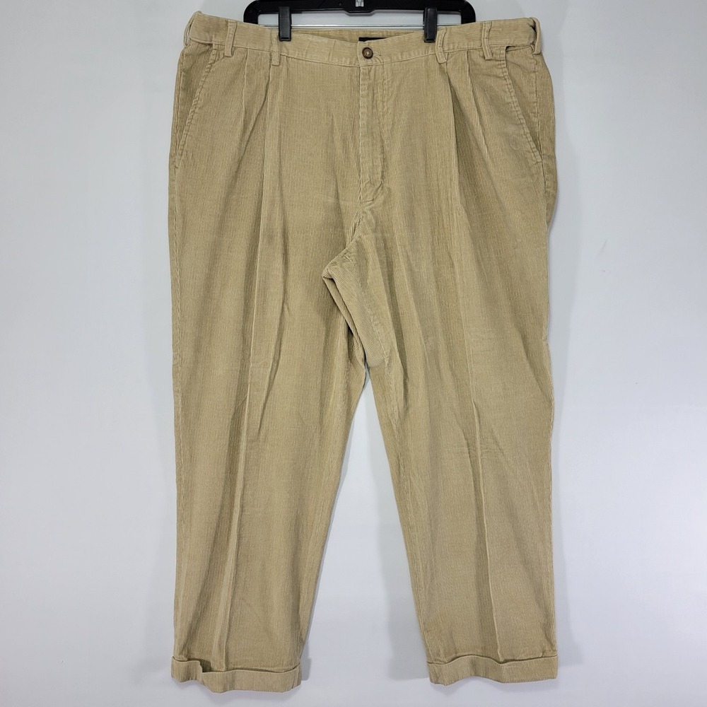 IZOD Men's Corduroy Pants Beige Cotton Pleated & Cuffed size 40x29